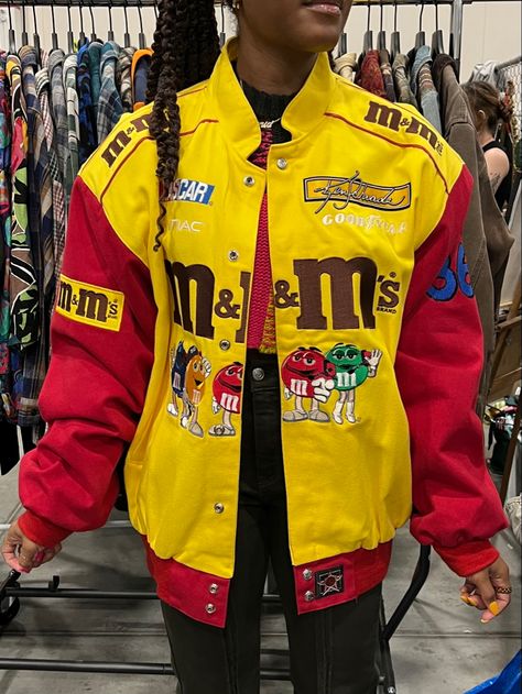 #racing #jacket #m&m M&m Racing Jacket, M&m Jacket, Retro Sports, Racing Jacket, Sports Clothing, Fabric Projects, Lana Del Rey, Nascar, Music Video