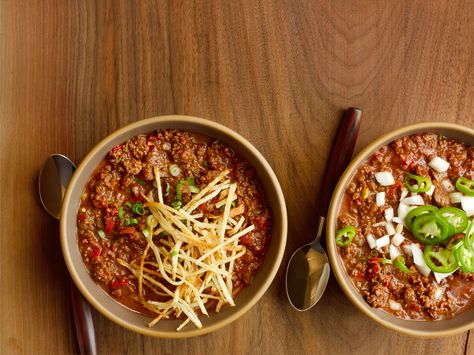 Guy's Texas Chili recipe from Guy Fieri via Food Network Superbowl Chili Recipe, Top Chili Recipes, Superbowl Chili, Texas Chili Recipe, Food Network Chefs, Texas Chili, Hearty Chili, Best Chili Recipe, Beef Chili