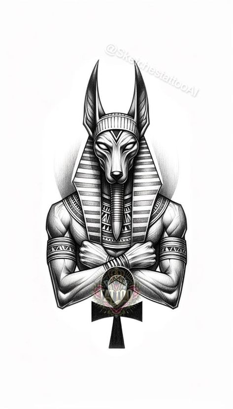 Anubis Drawing, Egypt Tattoo Design, Zodiac Leo Art, Half Sleeve Tattoos Sketches, Egyptian Eye Tattoos, Egyptian Tattoos, Ankh Tattoo, Egyptian Tattoo Sleeve, Anubis Tattoo