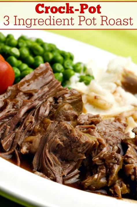 Crock-Pot 3 Ingredient Pot Roast - The family will love this easy "dump and go" recipe for Crock-Pot 3 Ingredient Pot Roast. The meat is so tender. It can also be made into a freezer meal! [Low Carb, Low Sugar & Just 7 Weight Watchers SmartPoints per serving!] #CrockPotLadies #CrockPot #SlowCooker #Recipes #BeefRecipes #PotRoast #EasyRecipes #FrugalRecipes 3 Ingredient Pot Roast, Perfect Pot Roast, Freezer Meal Recipes, Pot Roast Recipe, Beef Pot Roast, Roast Recipe, Pot Roast Recipes, Freezer Meal, Crockpot Cooking