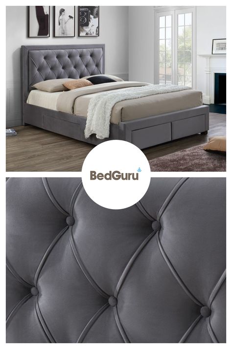 Grey Bedback Design, Grey Bed Frame Bedroom Ideas, Small Bedroom Interior, Bedroom Decor For Small Rooms, Grey Bed Frame, Bed Frame With Storage, Gray Bedroom, Stylish Beds, Bedroom Paint Colors