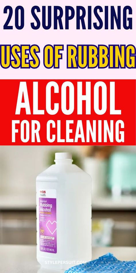 Rubbing alcohol, also known as isopropyl alcohol, is a staple in many households for first aid purposes, but its utility extends far beyond wound care. This powerful solution can be a go-to cleaner, disinfectant, and problem-solver for various tasks around the home. With its ability to cut through grime, eliminate odors, and kill germs, rubbing alcohol is a versatile and often underrated cleaning agent. Click to explorer 21 surprising uses of rubbing alcohol that will elevate your cleaning game. Cleaning With Rubbing Alcohol, Isopropyl Alcohol Disinfectant Spray, Rubbing Alcohol Cleaner, Alcohol Cleaning Spray, Isopropyl Alcohol Uses, Rubbing Alcohol Uses, Remove Sticky Residue, Kitchen Degreaser, Armpits Smell