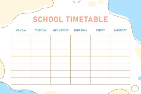 Study Timetable Template Free Printables, Aesthetic School Timetable, Time Table Design School Chart, Time Table Template, Study Timetable Template, School Timetable Template, Goodnote Template, Timetable Design, Table Sketch