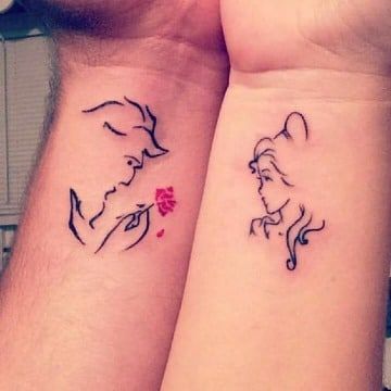 tatuajes de la bella y la bestia para parejas Couple Disney, Infinity Couple Tattoos, Couple Tattoos Love, Partner Tattoos, Beauty And The Beast Tattoo, Best Couple Tattoos, Couple Matching Tattoo, Cute Couple Tattoos, Couple Tattoos Unique