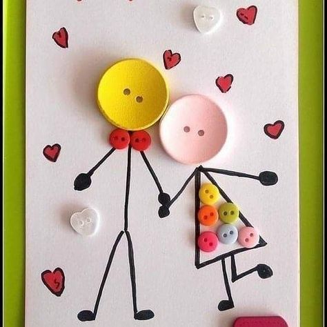 Valentine Cards Handmade, Pola Sulam, Handmade Valentine, Birthday Cards Diy, Paper Crafts Diy Kids, Button Crafts, Valentine Day Crafts, Handmade Birthday Cards, Valentine Crafts