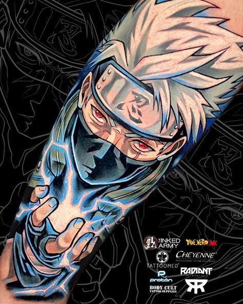 Kakashi Tatoos Ideas, Naruto Kakashi Tattoo, Kakashi Hatake Tattoo Ideas, Kakashi Tattoo Ideas, Tj Tattoo, Memorial Tattoo Sleeves, Kakashi Tattoo, Naruto Tattoos, Chaos Tattoo