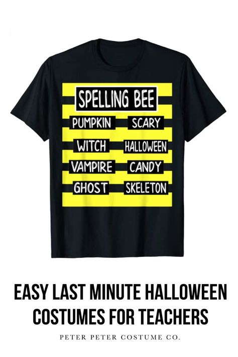 Our spelling bee pun Halloween costume is one of our most popular easy, last minute Halloween costumes for teachers and moms. Wear your costume comfortably to work, school, and trick or treating. Spelling Bee Costume, Halloween Costume For Teachers, Costume For Teachers, Halloween Costumes For Teachers, Easy Last Minute Halloween Costumes, Costumes For Teachers, Bee Puns, Teacher Halloween Costumes, Teacher Costumes