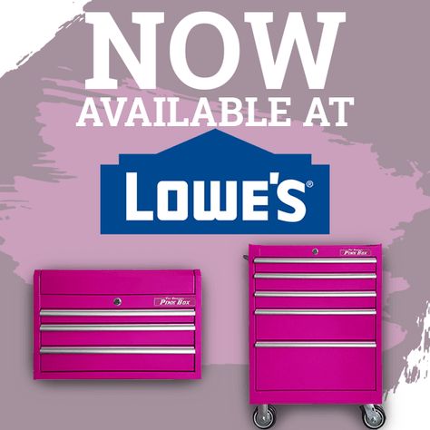 The Original Pink Box Tools, Tool Box For Craft Storage, Pink Tool Chest, Pink Garage, Lowes Tools, Shop Tool Boxes, Kobalt Tools, Pink Tool Box, Steel Pegboard