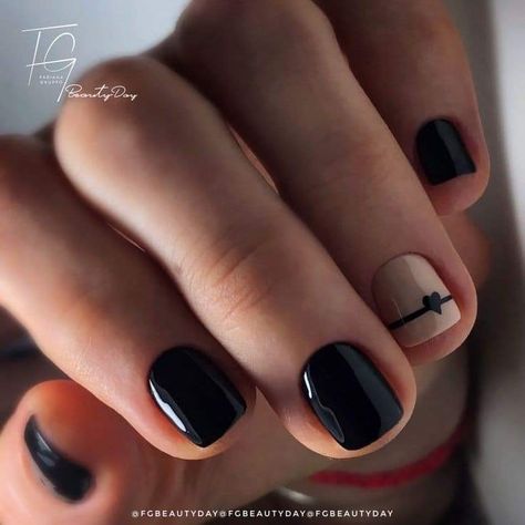 Short Black Gel Nails, Black Gel Nails Short, Hen Do Nails, Black Manicure Short, Black Spring Nails, Harry Potter Nail Art, Manicure Nail Designs, Hello Nails, Subtle Nails