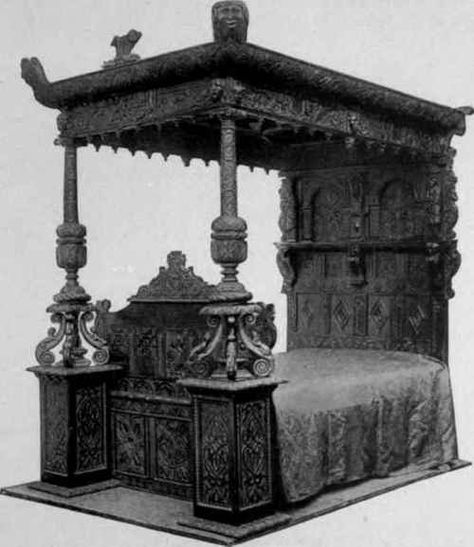 Antique & Ornate = Beautiful Elizabethan Furniture, Ancient Furniture, Tester Bed, King Sofa, Furniture History, Wood Samples, Gothic Bed, Tudor Period, Carved Headboard