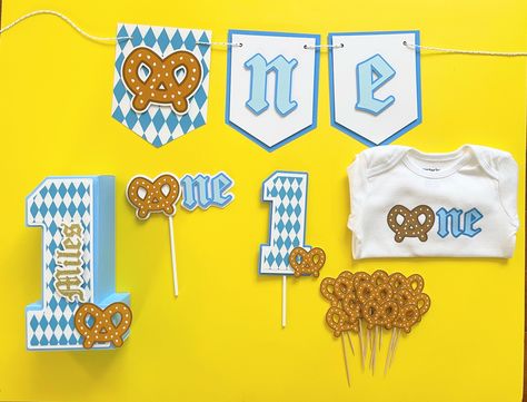 Oktoberfest First Birthday Party, Pretzel Decorations, Oktoberfest Birthday, Fall Theme Party, One Happy Birthday, 3d Numbers, 1 Cake Topper, Fall Party Themes, One Cake Topper