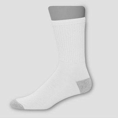 Hanes Men's Crew Super Value Socks 20pk - White/Gray 6-12 Hanes Socks, Grey Heels, Top Band, White Socks, Thick Socks, Men's Socks, Everyday Shoes, Athletic Socks, Dress Socks