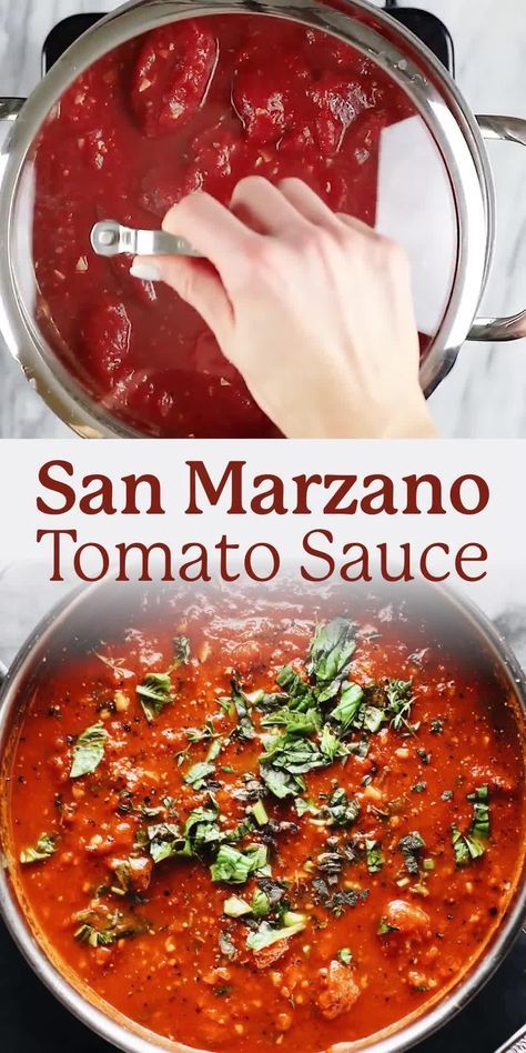 My family’s beloved San Marzano Tomato Sauce. This luscious red sauce is simmered for several hours to develop the richest taste. It’s filled with fresh herbs, authentic Italian flavors, and the most inviting aroma. Easily the best tomato sauce I’ve ever had! From my family to yours!! San Marzano Spaghetti Sauce, Italian Sauce Recipes Authentic, Authentic Marinara Sauce, San Marzano Tomatoes Recipes, Authentic Italian Pizza Sauce, San Marzano Tomato Sauce Recipes, Authentic Italian Pasta Sauce, Authentic Italian Tomato Sauce Recipe, Authentic Italian Sauce