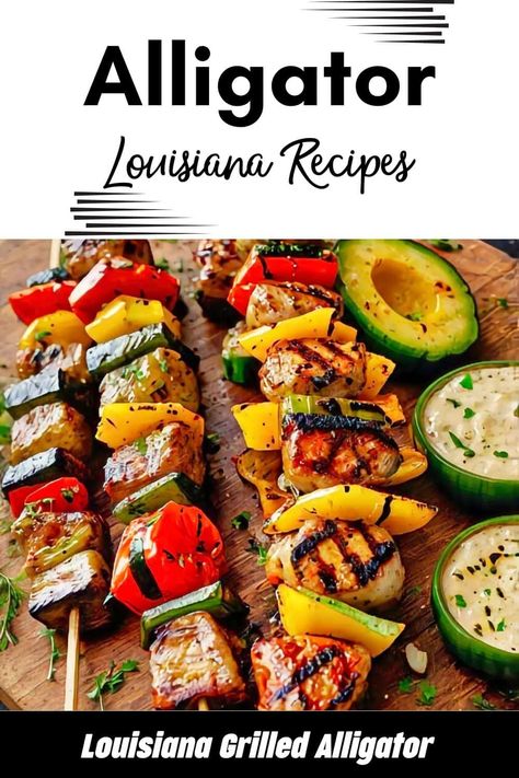 Grilled Gator Kabobs Smoked Alligator Recipe, Smoked Alligator, Alligator Recipes, Gator Recipe, Alligator Meat, Brussel Sprouts Recipes Easy, Southern Foods, Indian Recipes Authentic, Recipes Air Fryer