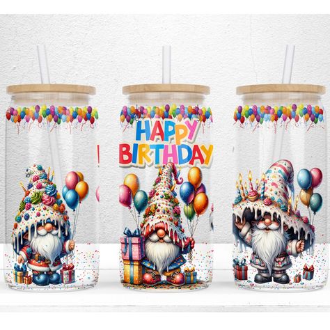 Birthday Gnomes, Birthday Gnome, Gnome Birthday, Glass Can Sublimation, Birthday Cheers, Glass Wrap, Libbey Glass Can, Free Tumbler, Libbey Glass