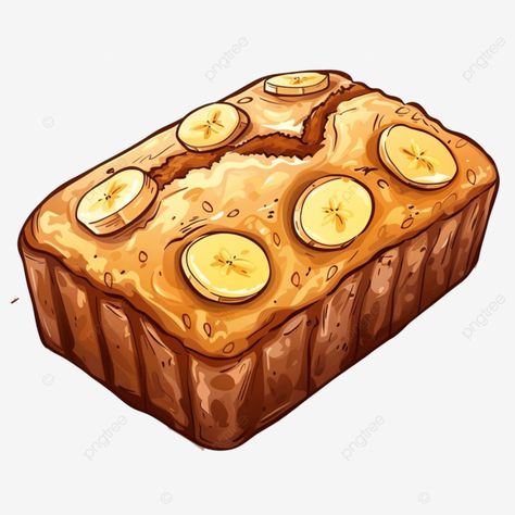 Banana Bread Illustration, Aesthetic Bread Wallpaper, Banana Bread Drawing, Recipes Book Design, Drawing Bread, Bread Png, Banana Illustration, Bread Brands, Bread Design