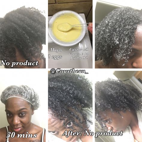 Hair Mask to Restore Curl Pattern.  Mayo. Eggs. Castor oil. Vitamin E oil. Jojoba Oil.     Natural Hair. #4a #4c type hair. Mayo Hair Mask, Pre Poo Natural Hair, Coconut Oil Hair Mask Diy, 4c Natural Hair Care, Egg Mayo, Hair Mask For Dandruff, Damaged Hair Diy, Hair Detox, Coconut Oil Hair Mask