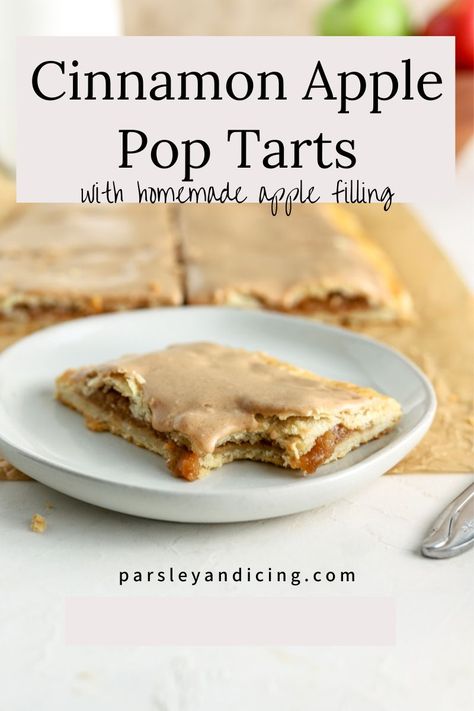 These apple pop tarts are made with flaky pie crust and a warmly spiced homemade apple pie filling. They are topped with delicious cinnamon icing. They make the perfect breakfast or dessert for fall and the holiday season! Homemade Apple Cinnamon Poptarts, Cinnamon Apple Pop Tarts, Sourdough Apple Poptarts, Homemade Apple Poptarts, Apple Butter Pop Tarts, Homemade Pop Tarts With Puff Pastry, Fall Pop Tarts, Fall Poptarts, Pop Tart Filling