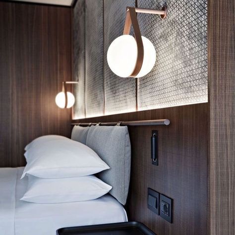 Hotel Room Interior Design, Hotel Room Lighting, Hotel Bedroom Decor, Bed Lighting, Bed Light, Hotel Room Design, Hotel Interior Design, Patricia Urquiola, Bed Lights