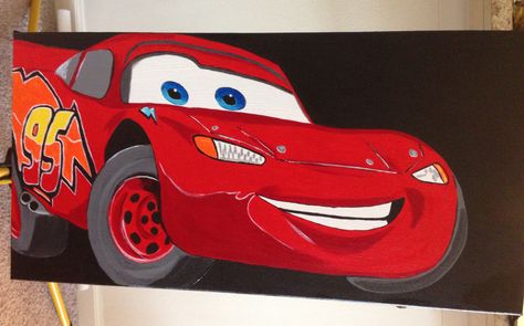 Lightning Mcqueen Parking Spot, Cars Painting, Cars Canvas Painting, Lightning Mcqueen Art, Car Painting Canvas, Lightening Mcqueen Painting, Lighting Mcqueen Painting, Lightning Mcqueen Painting Easy, Disney Cars Painting