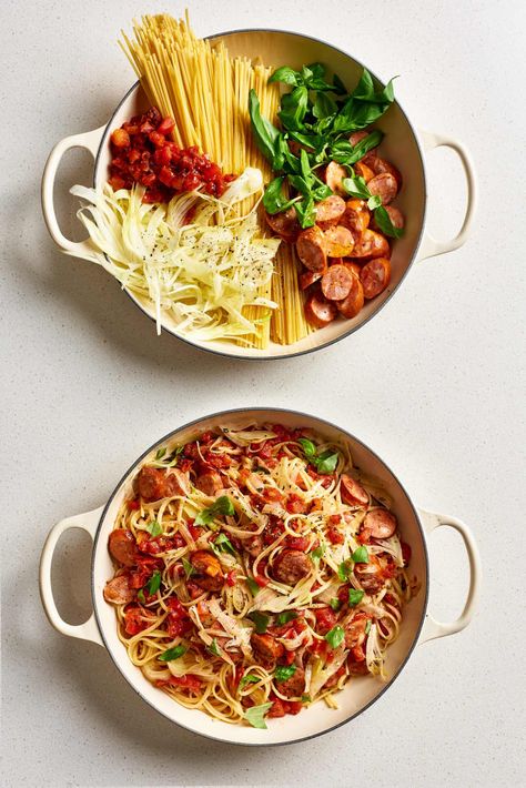 Pasta Recipes Easy Fast, Recipes Only, Healthy One Pot Meals, Linguine Pasta, Canned Tomatoes, One Pot Pasta Recipes, Andouille Sausage, Läcker Mat, One Pot Pasta