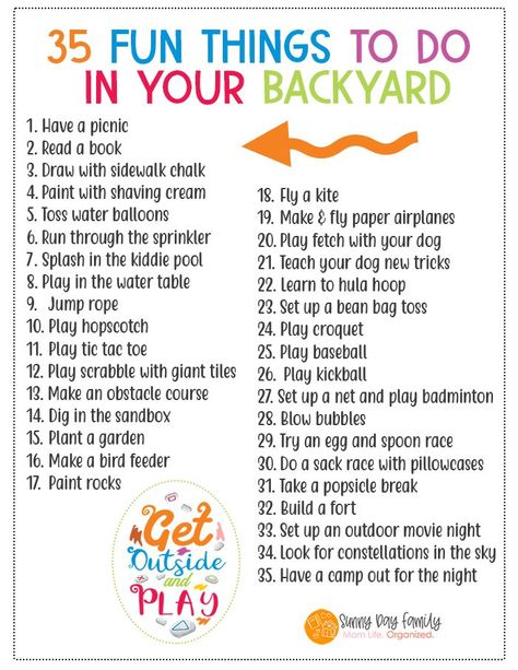 35 Fun Things to Do in Your Backyard this Summer | FREE Printable | Sunny Day Family Bored Outside, Summer List, Fun List, Summer Schedule, Summer Fun For Kids, What To Do When Bored, Family Summer, Summer Fun List, Things To Do When Bored