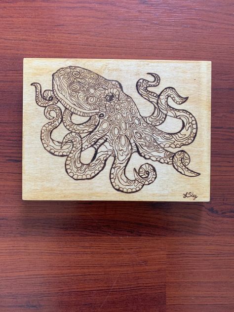 Octopus Art, Pyrography, Art Class, Wood Burning, Art Classes, Octopus, Cricut, Wood, Glass