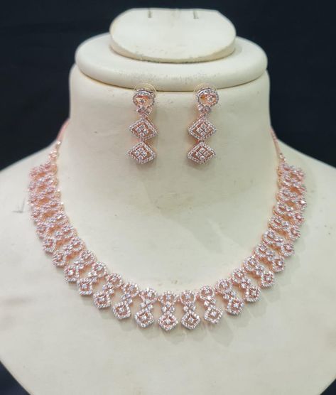 Just rs 1350+ship...nfdjm... Ad diamond and cz necklace set Diamond Necklace Set Bridal, Simple Necklace Designs, Bridal Diamond Necklace, Hand Chain Jewelry, Diamond Pendants Designs, Fancy Jewelry Necklace, Diamond Necklace Designs, Fancy Jewellery Designs, Antique Bridal Jewelry