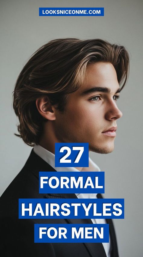 Elevate your look with these sophisticated formal hairstyles for men! Whether you’re preparing for a wedding, business event, or gala, these polished styles—from classic comb-overs to modern slicked-back looks—will ensure you’re dressed to impress. Find the perfect formal hairstyle to complete your outfit with finesse! Sleek Formal Hairstyles, Formal Hairstyles For Men, Mens Slicked Back Hairstyles, Formal Hairstyles Men, Slick Backs, Slick Back Haircut, Formal Hairstyle, Classic Mens Hairstyles, Classic Haircut