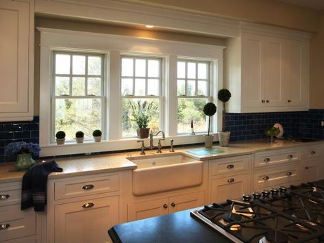 Big Kitchen Window, Window Above Sink, Above Kitchen Sink, Kitchen Sink Window, Kitchen Window Design, Above Sink, Above Kitchen Cabinets, Refacing Kitchen Cabinets, Craftsman Kitchen