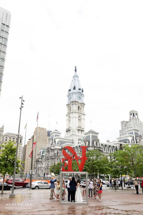 oustide Park Wedding in front of Philadelphia City Hall Park Ceremony, Philadelphia City Hall, Philadelphia City, Love Statue, Wedding Couple Photos, Love Park, Center City, Philadelphia Wedding, Wedding Officiant