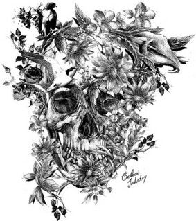 #skull | More Pictures: www.tattoosa.com/tattoo-designs/skul… | Flickr A Skull, Birds, Black And White, Flowers, White, Black