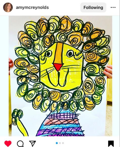 First Grade Art, Kindergarten Art Projects, Animal Art Projects, 2022 Art, Classroom Art Projects, Drawing Lesson, Lion King Art, Like A Lion, Art Curriculum