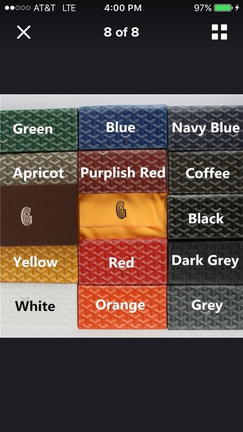 Goyard colors Goyard Colors, Orange Grey, Wristlet Wallet, Black N Yellow, Wristlets, Grey And White, Dark Grey, Wallets, Blue Green