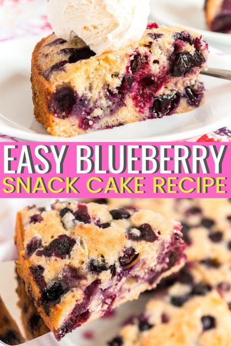 This homemade Blueberry Cake is a simple single-layer snack cake loaded with juicy blueberries, you’ll want to keep this easy recipe on hand for all your summer gatherings. Homemade Blueberry Cake, Blueberry Cake Recipe, Healthy Blueberry Cake, Snack Cake Recipe, Blueberry Snacks, Snack Cakes, Blueberry Cake Recipes, Recipe Cake, Blueberry Desserts