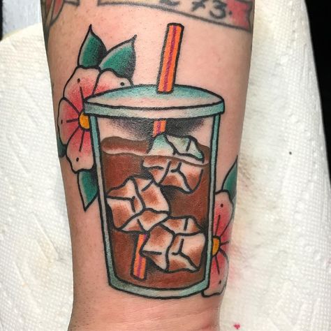 Baja Blast Tattoo, Blast Tattoo, Iced Coffee Tattoo, Coffee Cup Tattoo, Baja Blast, Cup Tattoo, Coffee Tattoo, Traditional Style Tattoo, Coffee Tattoos