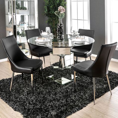 Round Dining Table Set, Black Chairs, Round Dining Table Sets, Contemporary Dining Table, Leather Chairs, Contemporary Table, Pedestal Dining Table, Dining Table Set, Luxury Dining