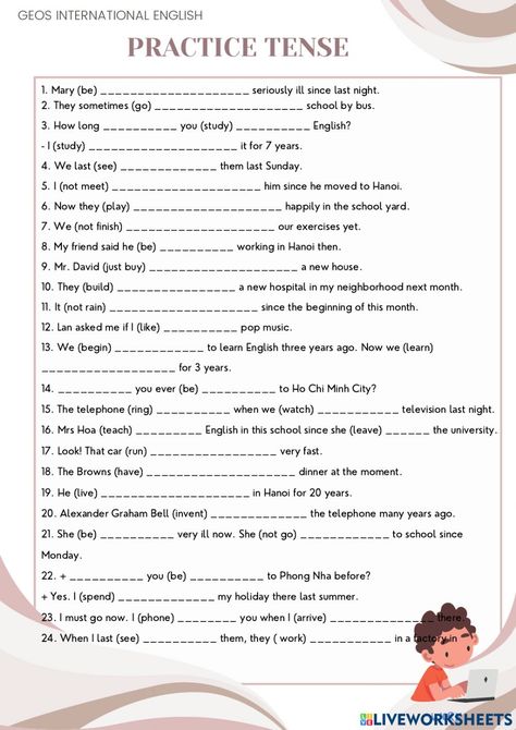 Esl Advanced, Tenses Worksheet, English Liveworksheet, Tenses Exercises, All Tenses, Grammar Notes, English Grammar Notes, Tenses English, The Worksheet