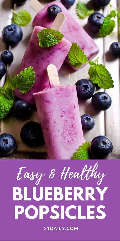 These Blueberry Yogurt Popsicles are a refreshing and healthy summer-perfect snack or treat on a warm day. These creamy, delicious popsicles are super easy to make ahead and healthy at under 100 calories each. Blueberry Popsicle Recipes, Blueberry Yogurt Popsicles, Blueberry Popsicles, Fruit And Cream, Homemade Fruit Popsicles, Healthy Summer Treats, Healthy Popsicle Recipes, Frozen Treats Recipes, Strawberry Popsicles