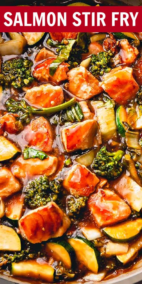 Stir Fry With Vegetables, Stir Fry Fish, Salmon Stir Fry, Salmon And Shrimp, Delicious Seafood Recipes, Main Course Dishes, Veggie Delight, Healthy Grilling, Dinner Recipes Easy Quick