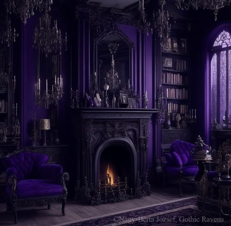 Arab Bedroom, Purple Gothic Bedroom, Gothic Room Aesthetic, Dark Academia Interior, Gothic Homes, Purple Living Room, Gothic Room, Gothic Interior, Purple Gothic