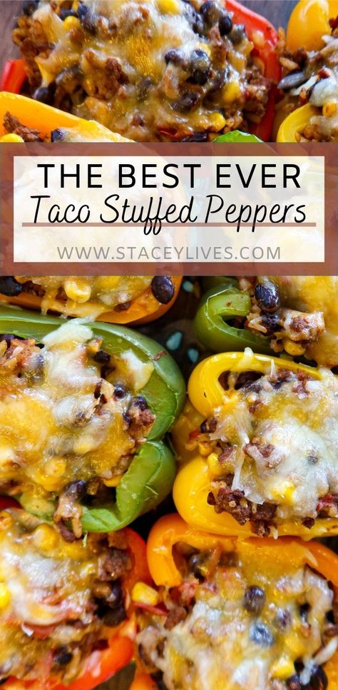 Green Pepper Tacos, Fresh Peppers Recipes, Stuffed Yellow Peppers, Red And Yellow Pepper Recipes, Taco Stuffed Bell Peppers, Green Pepper Recipes, Stuffed Peppers With Rice, Week Meals, Taco Stuffed Peppers