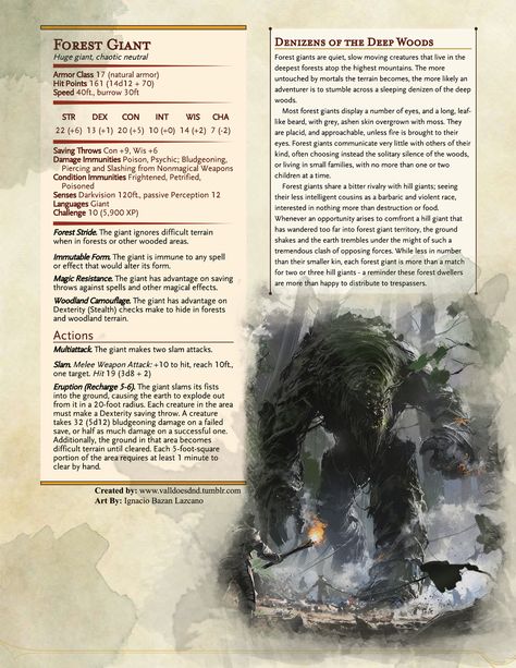 Forest Giant, Dnd Creatures, Dnd Monster, Monster Manual, Creaturi Mitice, Dnd Homebrew, Dnd Races, Dnd Classes, Dungeons And Dragons 5e