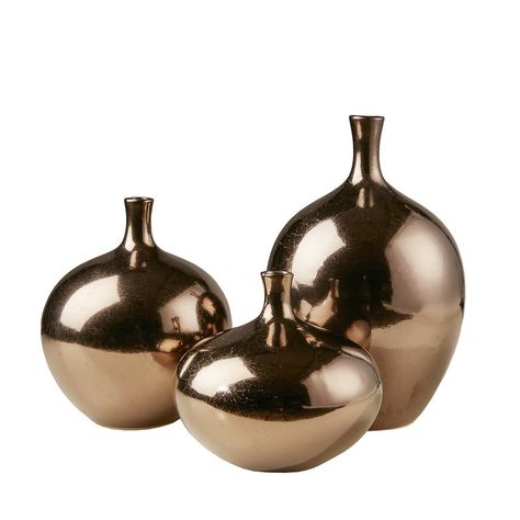 Madison Park Ansen Home DÃ©cor-Metallic 3 Piece Vase Set Modern Luxe Vessle Bottles Design Living Room Accent Decoration, Multi Size, Bronze -- Examine this amazing item by going to the link at the picture. (This is an affiliate link). H2o Logo, Table Top Decor Ideas, Art Deco Lobby, Top Decor Ideas, Copper Vessel, Bronze Vase, Contemporary Vases, Bronze Mirror, Color Decor