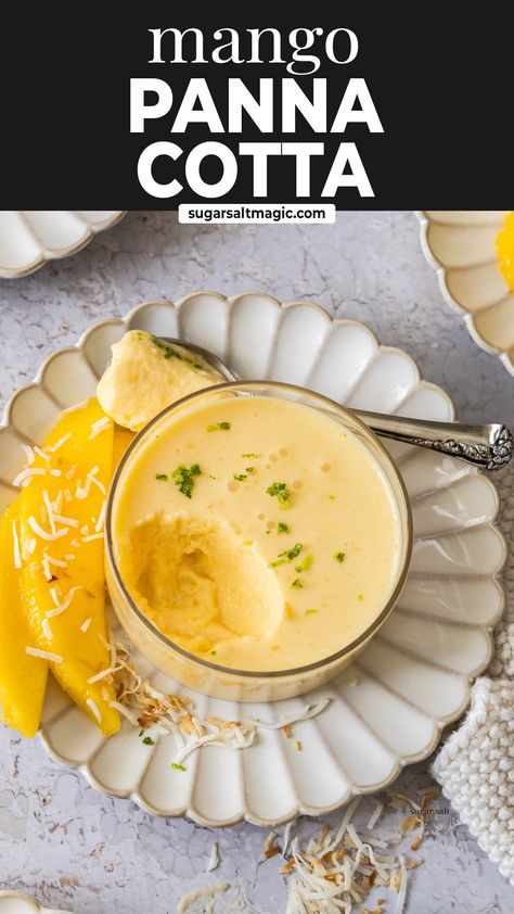 Coconut Panacota Recipe, Mango Deserts Easy, Desserts With Mango, Panacota Recipe, Mango Panna Cotta Recipe, Mango Desert, Creamy Dessert Recipes, Mango Panna Cotta, Beverages Recipes