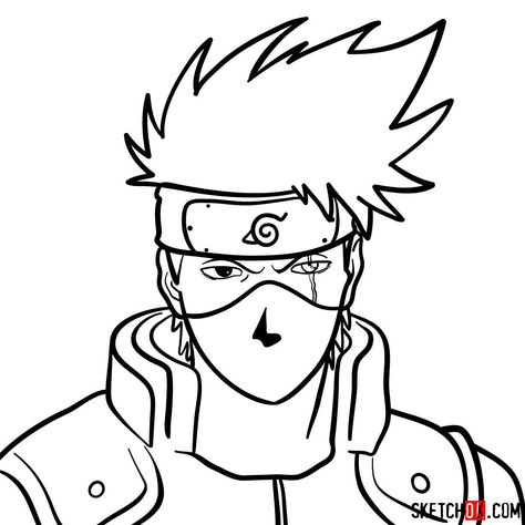 How to draw the face of Kakashi Hatake (Naruto) - SketchOk - step-by-step drawing tutorials Naruto Coloring, Kakashi Drawing, Kakashi Anime, Kid Kakashi, Naruto Sketch Drawing, Hatake Kakashi, Naruto Sketch, Naruto Drawings, Desen Anime