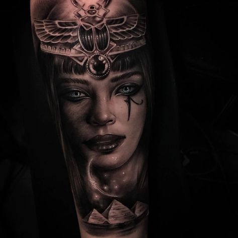 Image may contain: 1 person Egyptian Goddess Tattoo, Egyptian Queen Tattoos, Tattoo On Face, Cleopatra Tattoo, Egyptian Cat Tattoos, Egyptian Tattoo Sleeve, Woman Artist, History Tattoos, Tattoo Filler