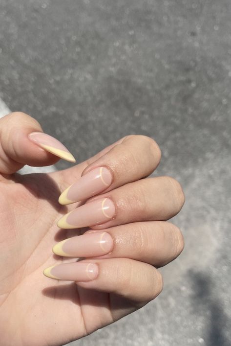 Double French Nails, Acrylic Nails Nude, French Yellow, Nails Nude, Yellow Nails, Pastel Yellow, French Tip Nails, Stiletto Nails, Nude Nails