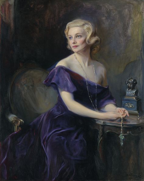 Mrs Philip Astley, (née Madeleine Carroll, 1906-1987) Philip De Laszlo, George Clausen, Music Sculpture, Blue Ball Gowns, Lady In Waiting, Street Gallery, Victorian Art, European Art, First Art