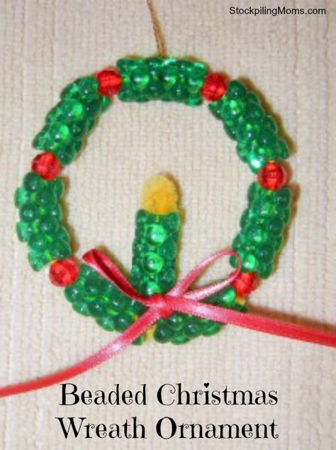 One of my favorite crafts for the Holiday's. I made it originally with my Mom in Girl Scouts and treasure it! Beaded Christmas Wreath, Beaded Wreath, Pony Bead Crafts, Easy Christmas Ornaments, Wreath Ornament, Holiday Beading, Beaded Christmas Ornaments, Christmas Bead, 12 December